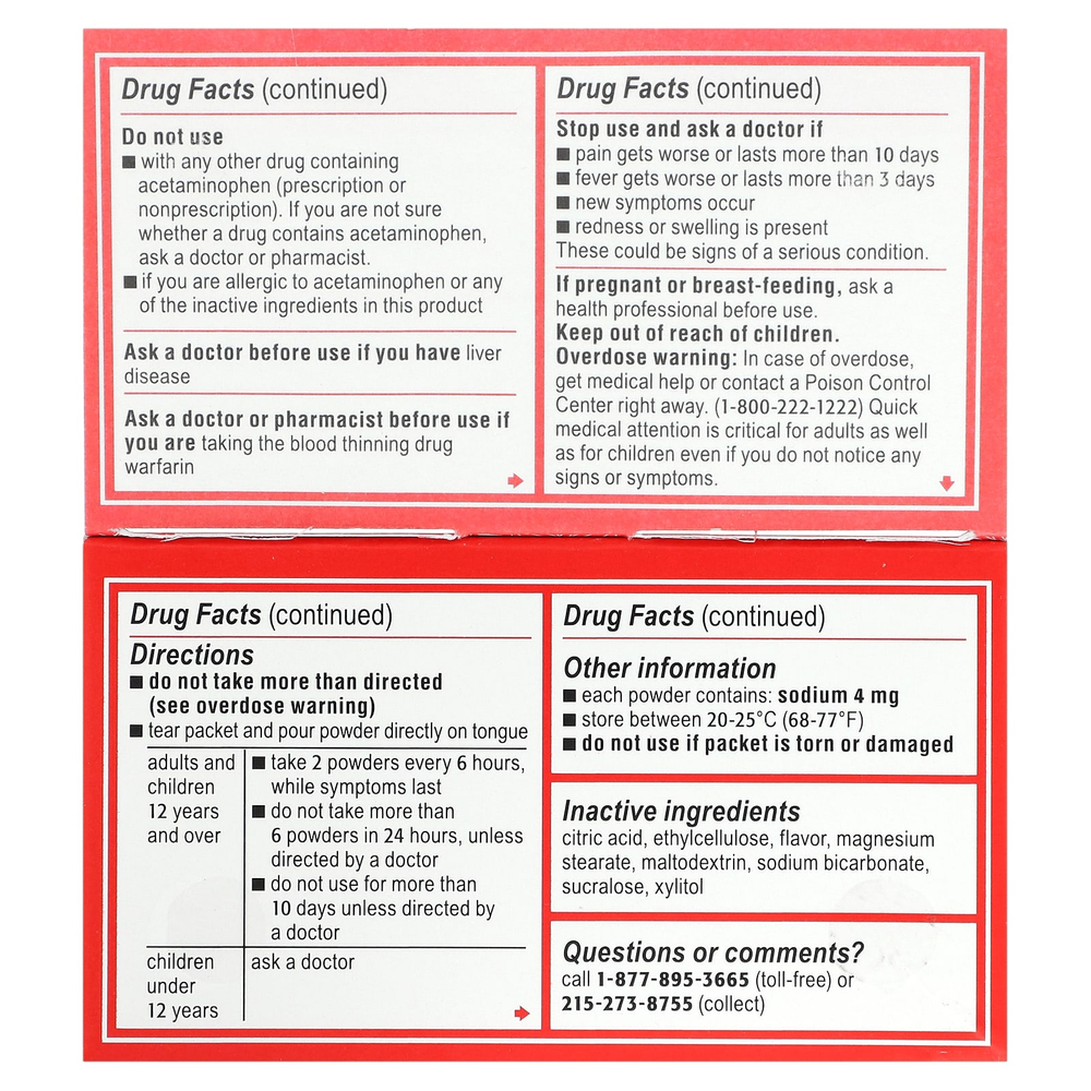 Tylenol, пакетики с ацетаминофеном, для взрослых, ягодный вкус, 500 мг, 12 пакетиков с порошком