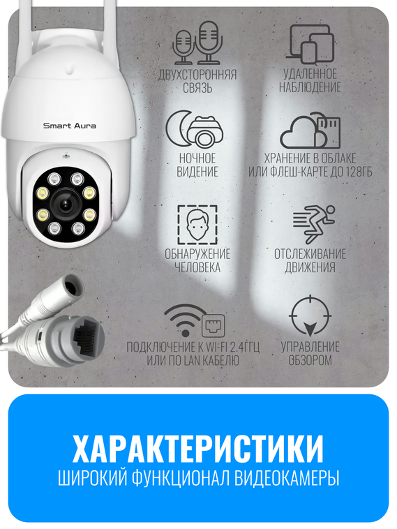 Камера видеонаблюдения Smart Aura, Wi-Fi/Ethernet, поворотная, уличная