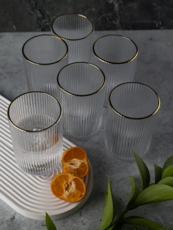 Набор бокалов для воды, 450мл. 6 шт. с золотой каймой