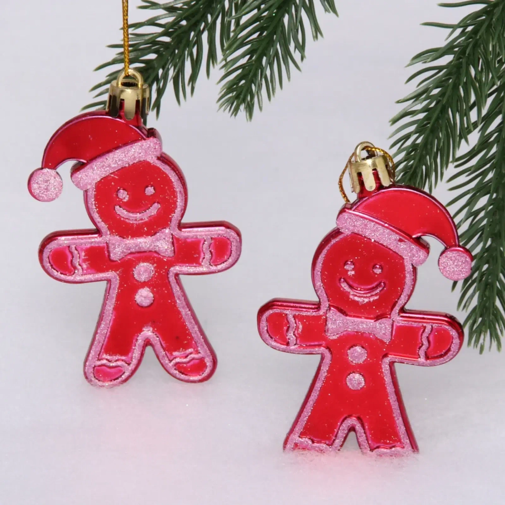 Елочные игрушки «Пряничный человечек» 8 см (набор 2 шт), Красный