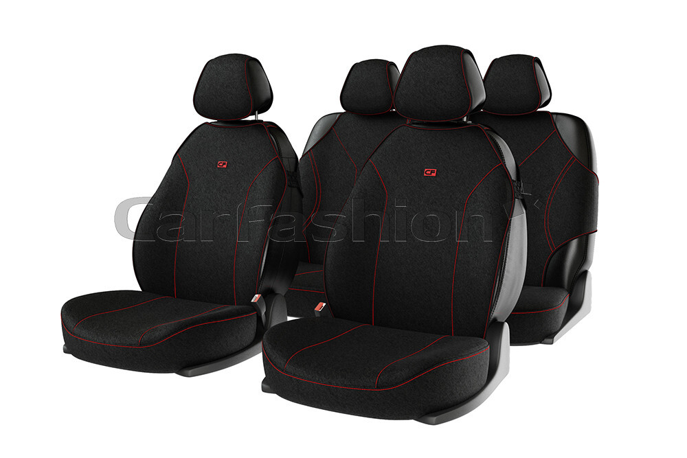 Накидки сидений ПОЛНЫЙ CarFashion (кт) -«BINGO» 22012 -Трикотаж черный/черный/красныйLOGO красный
