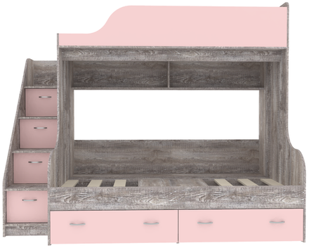 Двухъярусная кровать КарИВи Дуэт-15 с лестницей Комод КарИВиом Бетон Розовый