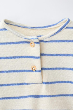 ZARA БОДИ В ПОЛОСКУ С ВОРОТНИКОМ НА ПУГОВИЦАХ, СИНИЙ