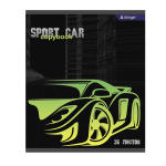 Тетрадь 36 л., А5, клетка, Alingar "Sport car", скрепка, второй блок 60г/м2, мелованный картон (стандарт), 4 дизайна в пленке т/у