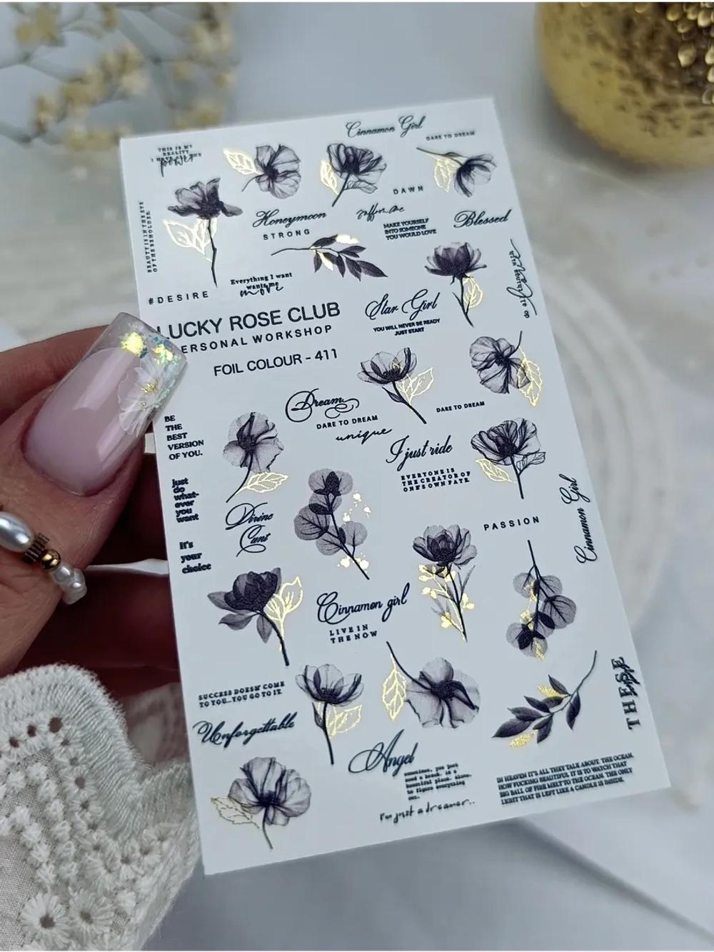 Lucky Rose Слайдеры наклейки для длинных ногтей 411