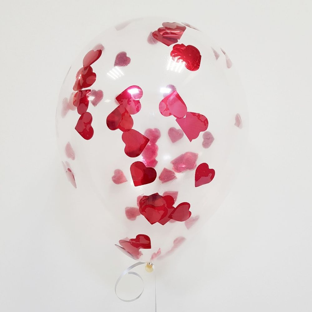 Латексный воздушный шар, с конфетти красные сердца