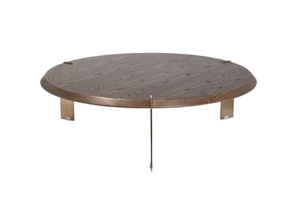Столик журнальный круглый d100x30см Garda Decor темный шпон для гостиной