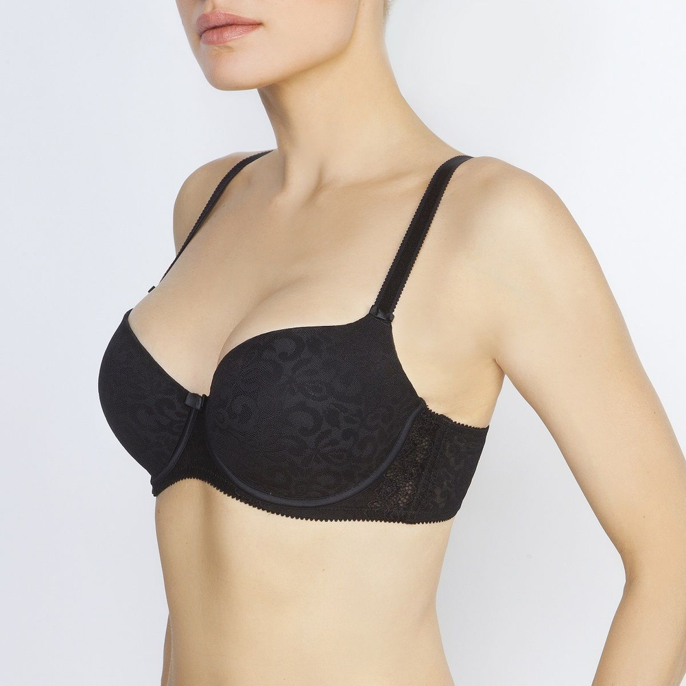 Кружевной бюстгальтер с формованными чашками на тонком поролоне (Размер: 85F) (Цвет: черный)