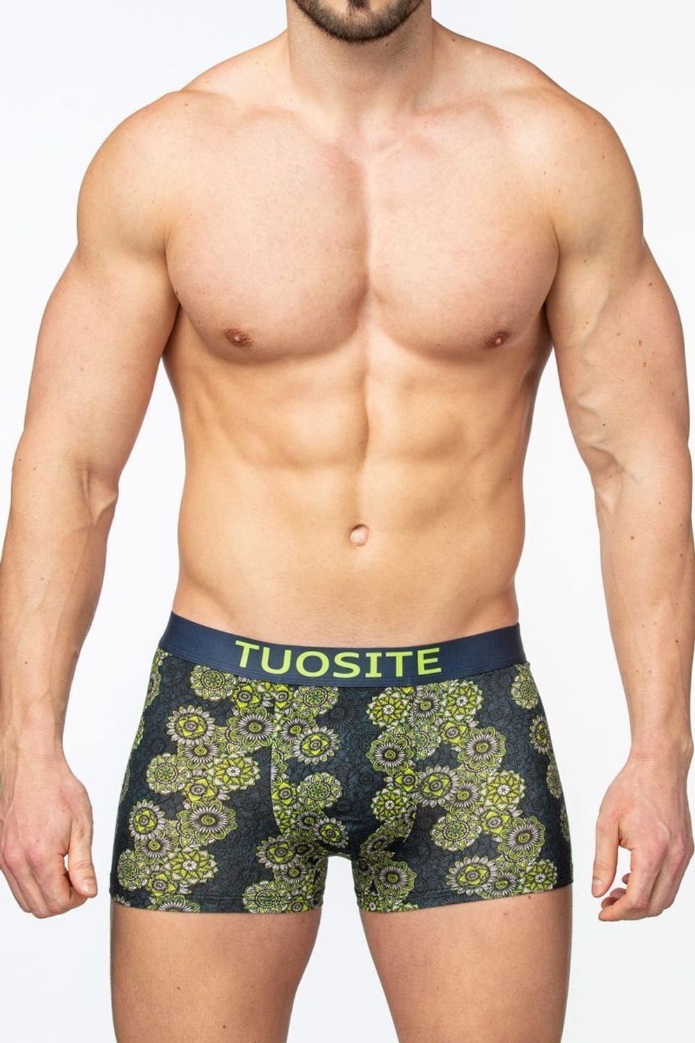 Мужские трусы-боксеры с узором в виде мандалы (Размер: XL) (Цвет: серый с красным)