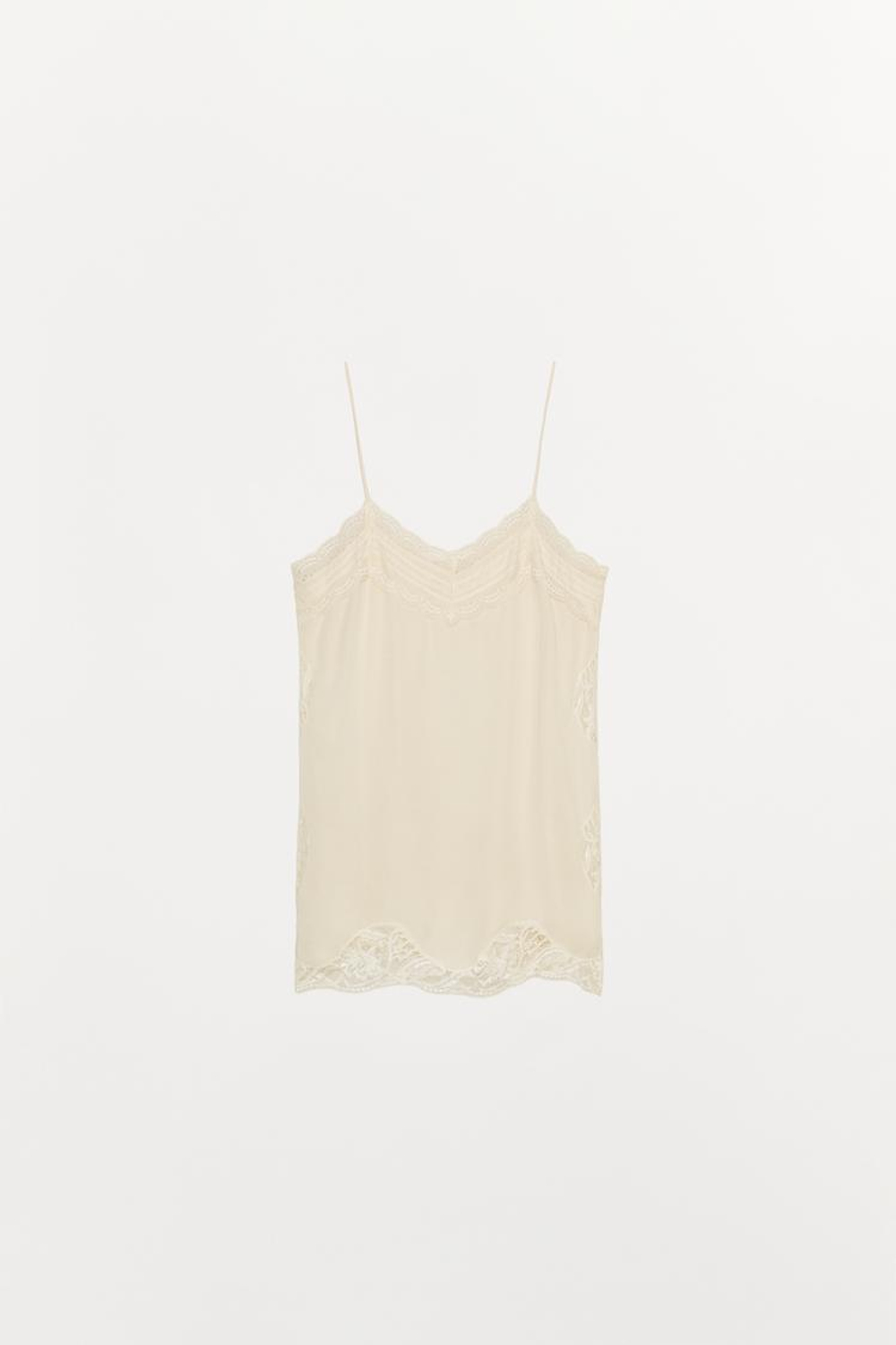 ZARA ТОП В БЕЛЬЕВОМ СТИЛЕ С КРУЖЕВОМ — ZW COLLECTION, ЭКРЮ