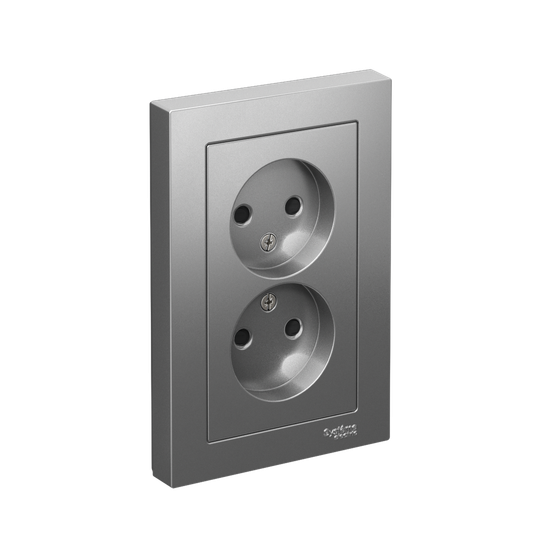 Розетка 2-м СП AtlasDesign 16А IP20 без заземл. защ. шторки в сборе сталь SE ATN000922