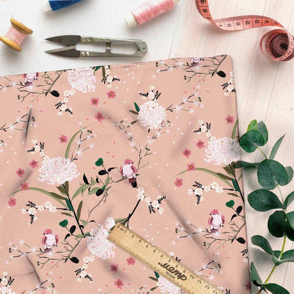 Ткань оксфорд 600 птицы на цветках