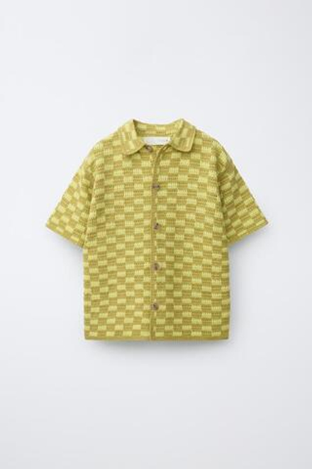 ZARA РУБАШКА КРОШЕ В ШАХМАТНУЮ КЛЕТКУ, ФИСТАШКОВЫЙ