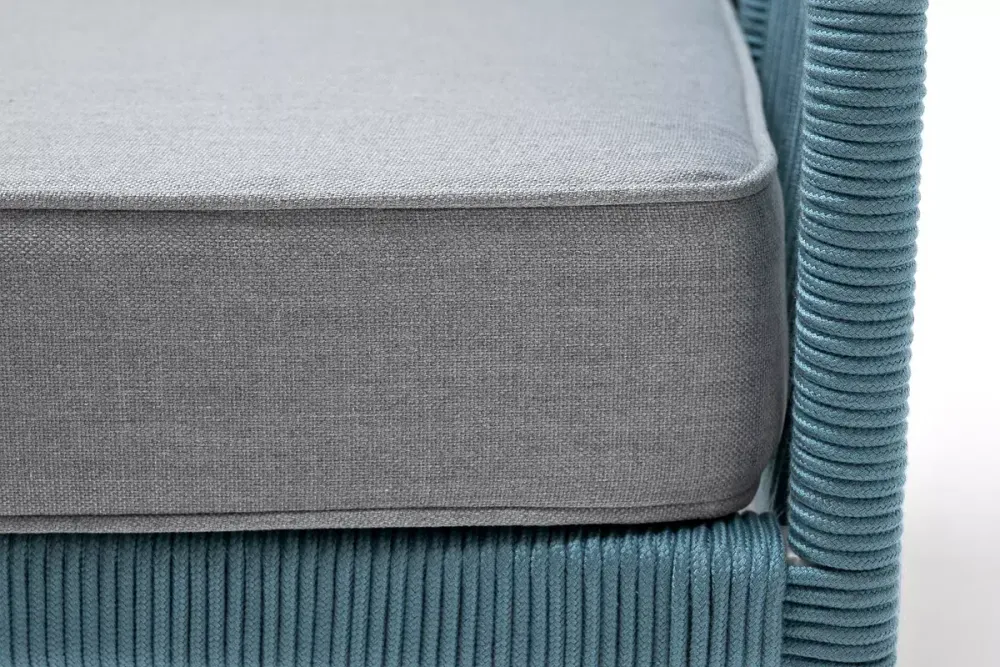 "Канны" кресло плетеное из роупа, каркас алюминий светло-серый (RAL7035) муар, роуп бирюзовый круглый, ткань светло-серая