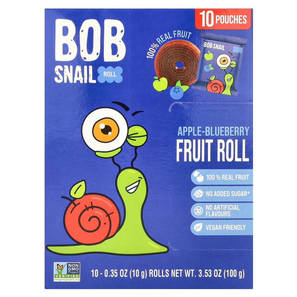 Bob Snail, фруктовые рулетики, яблоко и голубика, 10 рулетов по 10 г (0,35 унции)