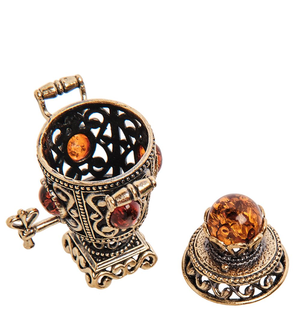 Народные промыслы AM-3233 Фигурка «Самовар Ажурный» (латунь, янтарь)