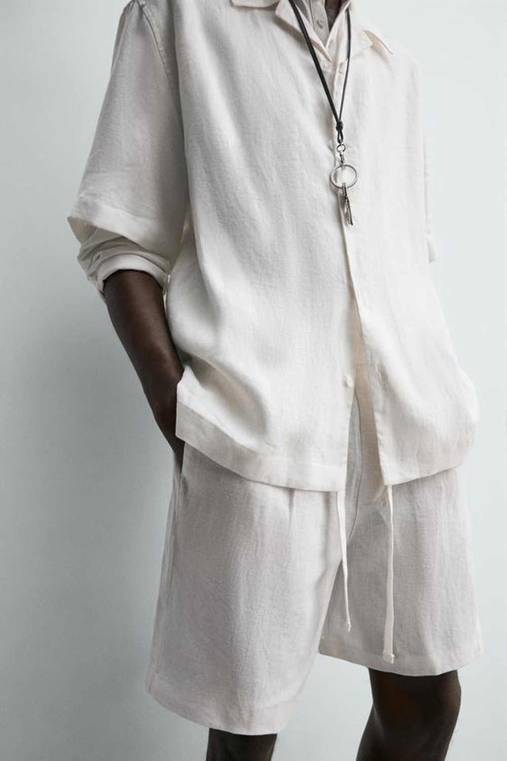 ZARA ШОРТЫ RELAXED FIT ИЗ 100% ЛЬНА, БЕЛЫЙ