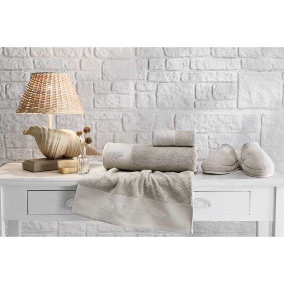 Набор полотенец Anchor с тапочками (белый, 3 предмета + тапочки) TIVOLYO HOME