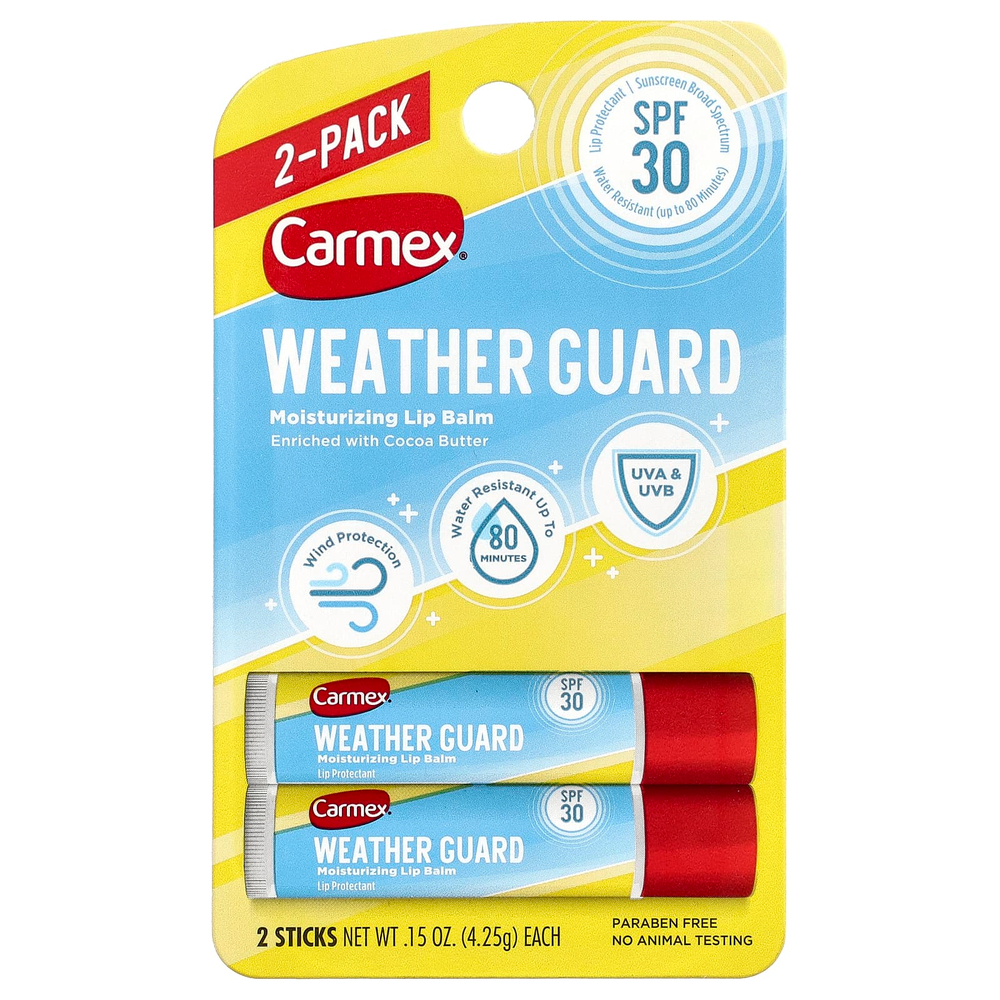 Carmex, Rain™, увлажняющий бальзам для губ, SPF 30, 2 шт. в упаковке, 4,25 г (0,15 унции)