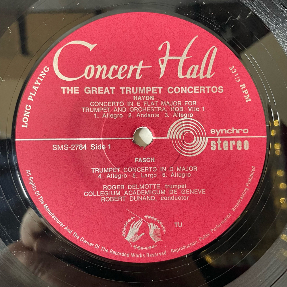 Винтажная виниловая пластинка LP Roger Delmotte, Collegium Academicum De Gen ve, Robert Dunand, Great Trumpet Concertos (Германия 1972)