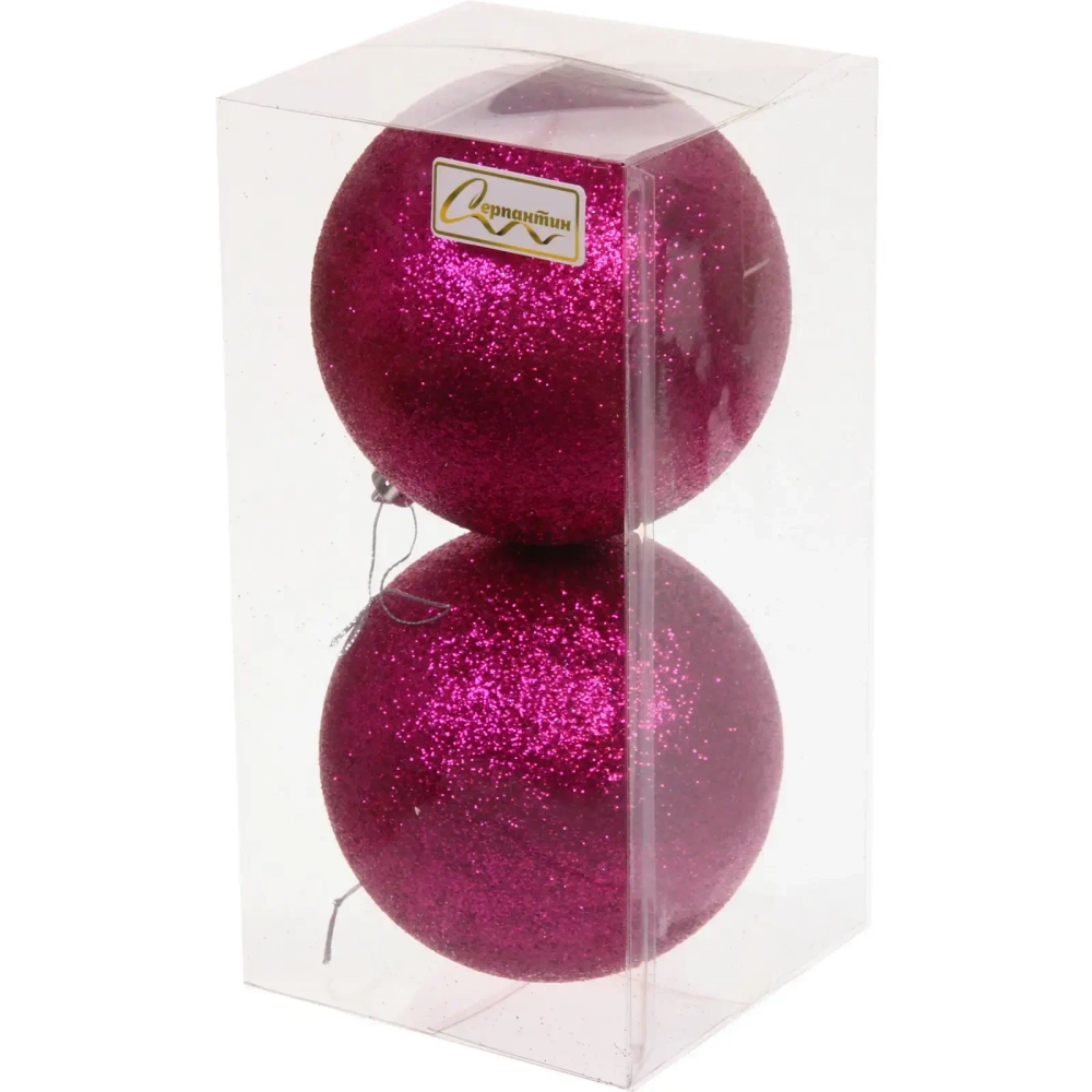 Новогодние шары 10 см (набор 2 шт) «Глиттер», фуксия