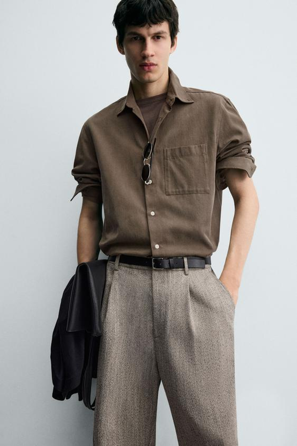 ZARA БРЮКИ ИЗ РЕЛЬЕФНОЙ ТКАНИ В ЕЛОЧКУ, БЕЖЕВЫЙ