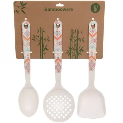 Набор кухонных принадлежностей 3шт бамбуковых «Eco Life» (Ложка, Шумовка, Лопатка), орнамент
