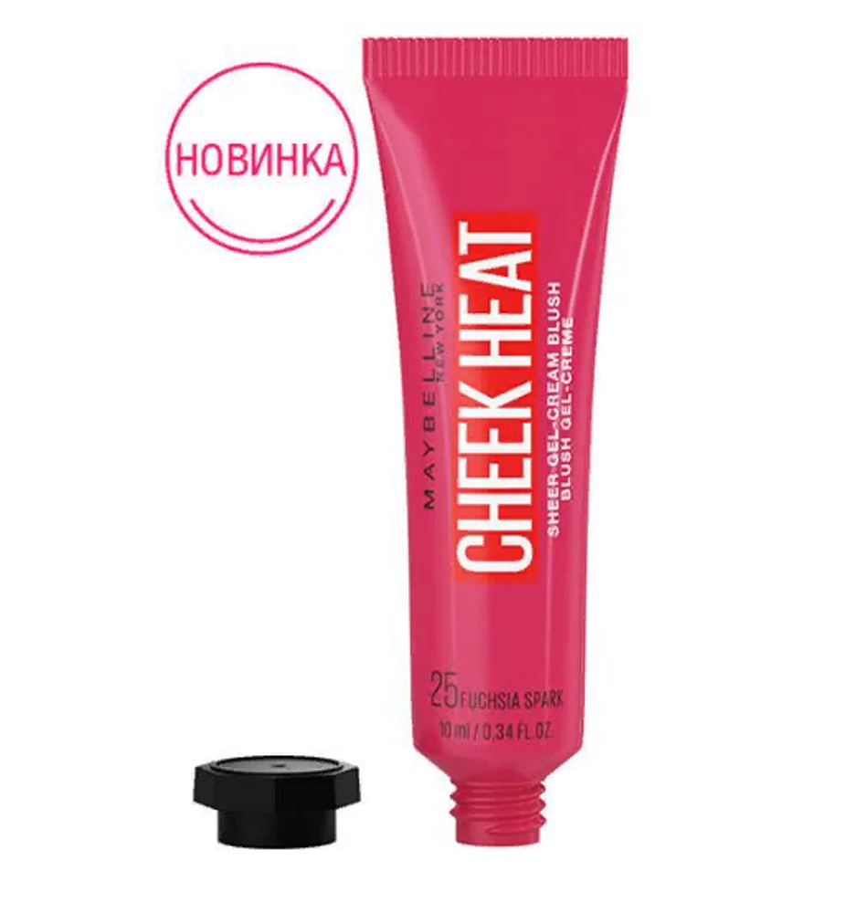 Maybelline Румяна для лица Cheek Heat, гель-крем, тон №25, Фуксия, 10 мл