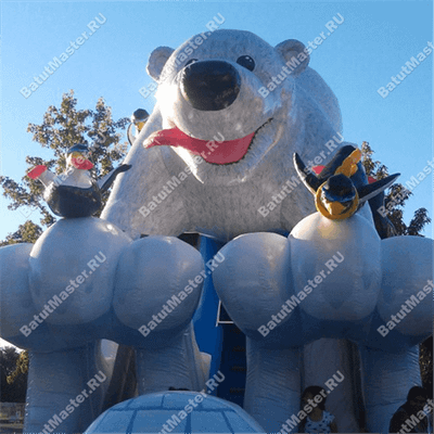 Большой надувной батут-горка "Мишка на севере"