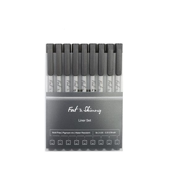 Набор Fat&Skinny линеров 9 шт (0,05мм - 0,8мм + brush)