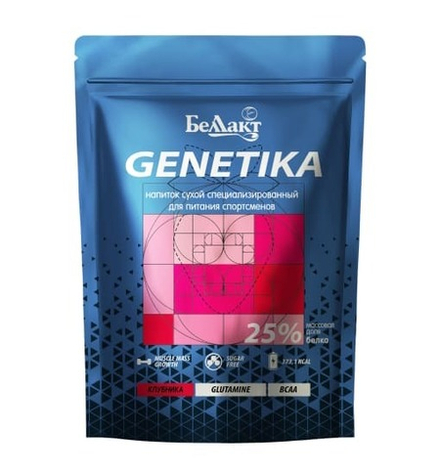 Напиток сухой специализированный для питания спортсменов "Genetika" Клубника 25% белка 500г. Беллакт