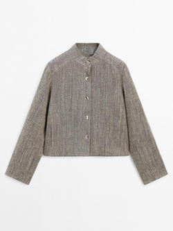 Massimo Dutti Короткая льняная куртка с воротником-стойкой, серый
