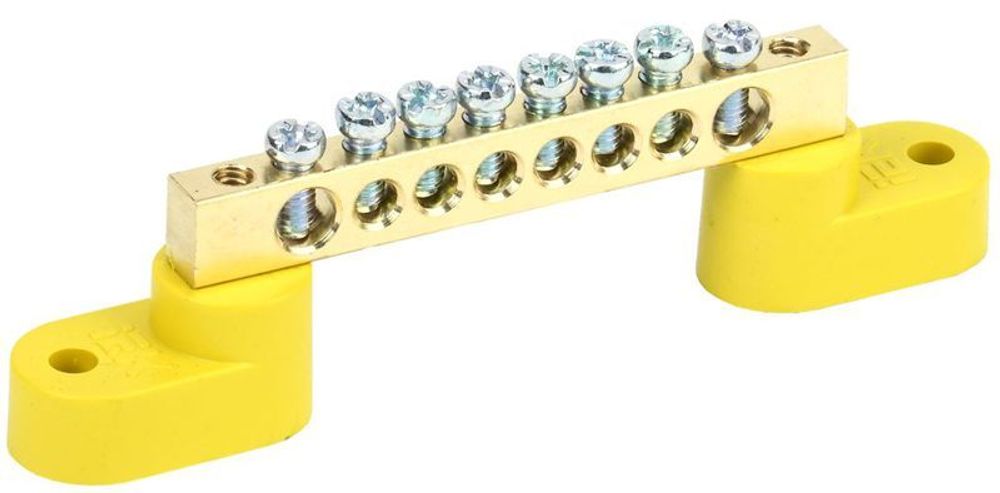 Шина PE "земля" ШНИ-6х9-8-У2-Ж на двух угловых изоляторах IEK YNN10-69-8C2-K05 Шина PE "земля" ШНИ-6х9-8-У2-Ж на двух угловых изоляторах IEK YNN10-69-8C2-K05