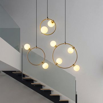 Подвесные светильники со стеклянными круглыми плафонами в кольцевом каркасе EXIST