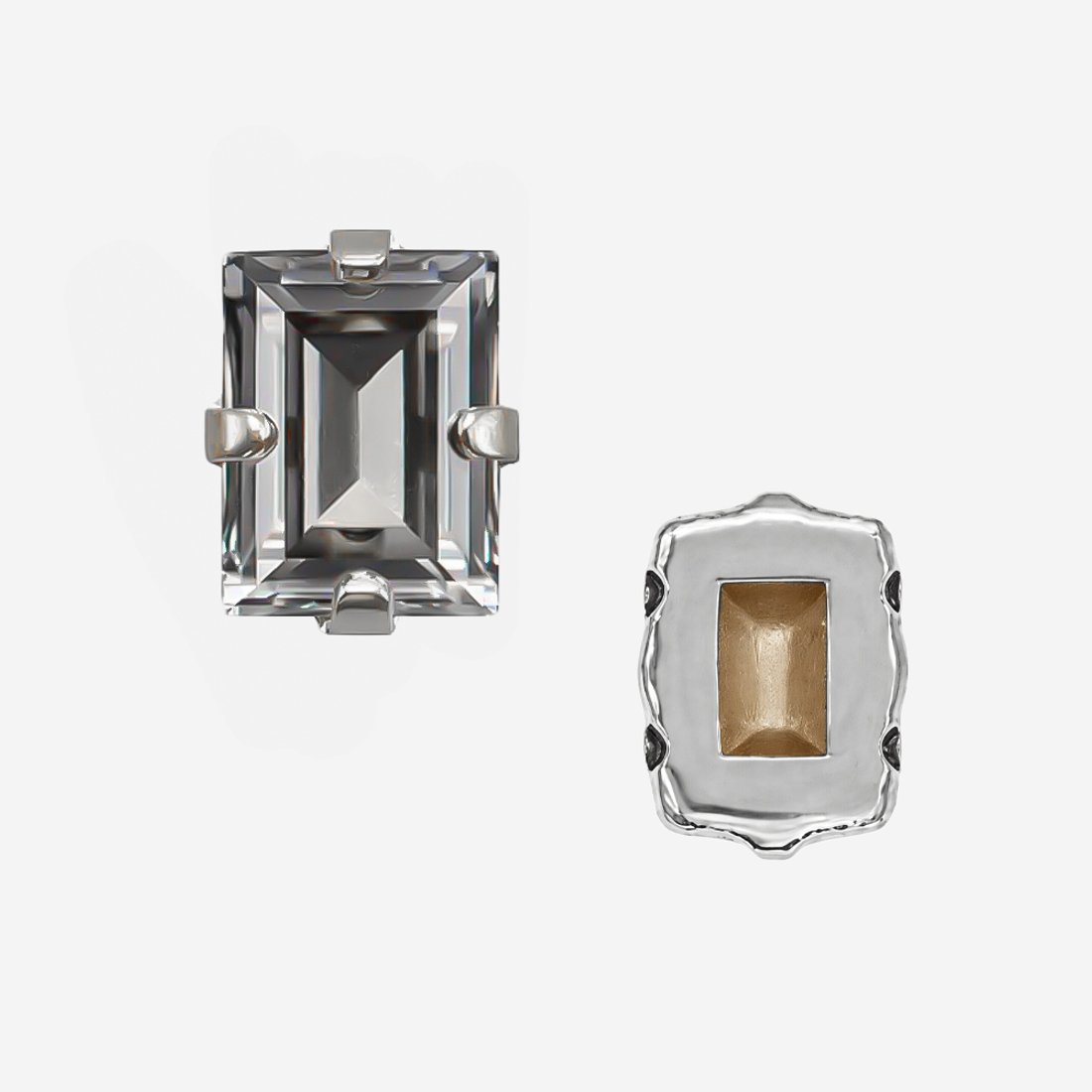 Прямоугольник (Step Cut Fancy Stone) в цапах, оттенок "Cеребряная тень"/"Silver Shadow", 9*7мм, родирование