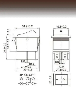 Красная кнопка тумблер выключатель, с подсветкой 16A-220V, KCD4-101/4PN, 1 штука