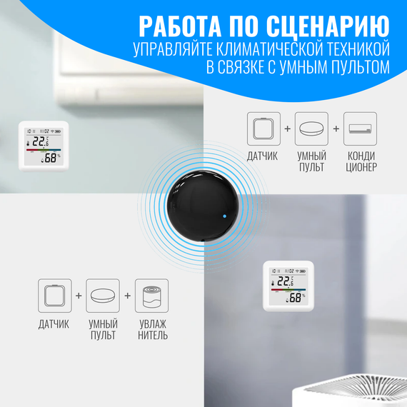 Умный WiFi датчик температуры и влажности с дисплеем Smart Aura