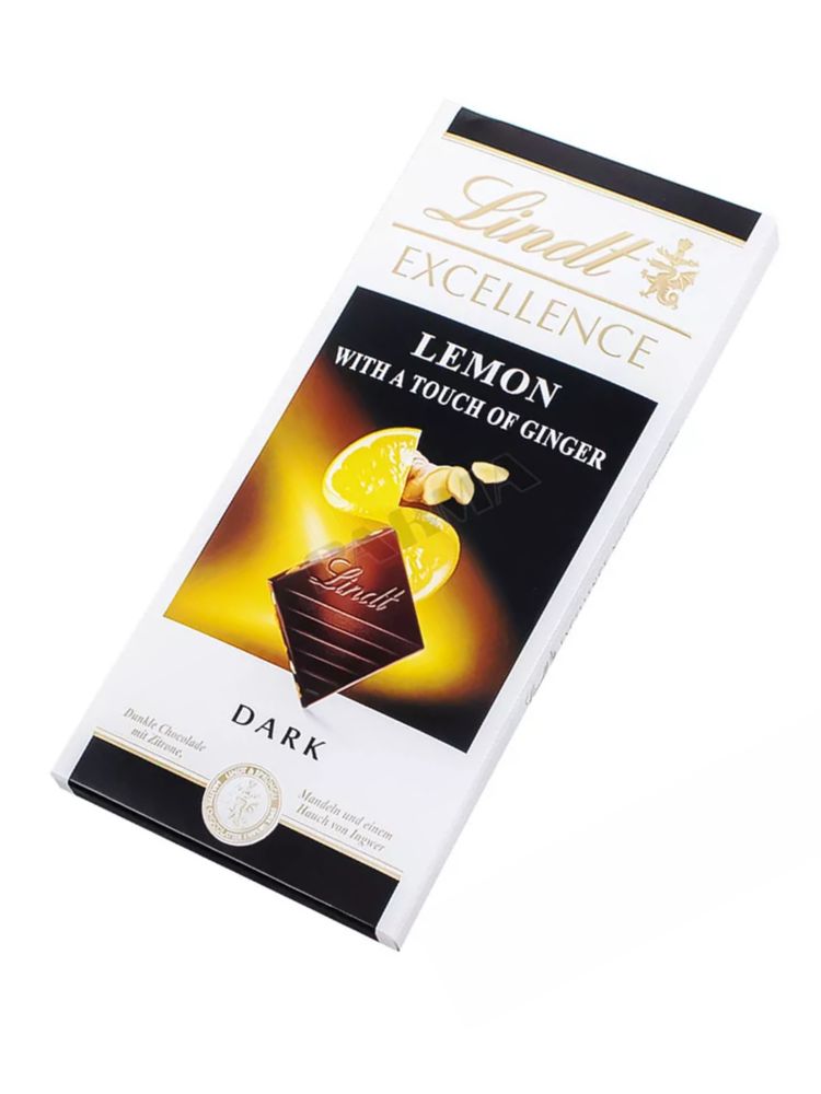 Тёмный шоколад Lindt с лимоном имбирем 100 г x 4 шт