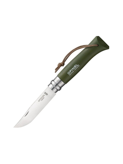 Нож Opinel №8 Trekking, нержавеющая сталь, кожаный темляк, хаки, 001703