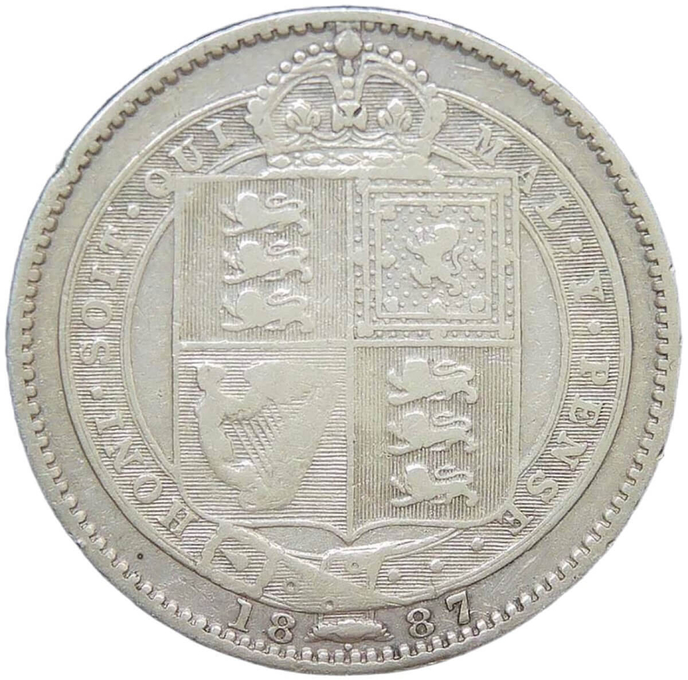 Великобритания 1 шиллинг (shilling) 1887 с портретом королевы Виктории (VF)