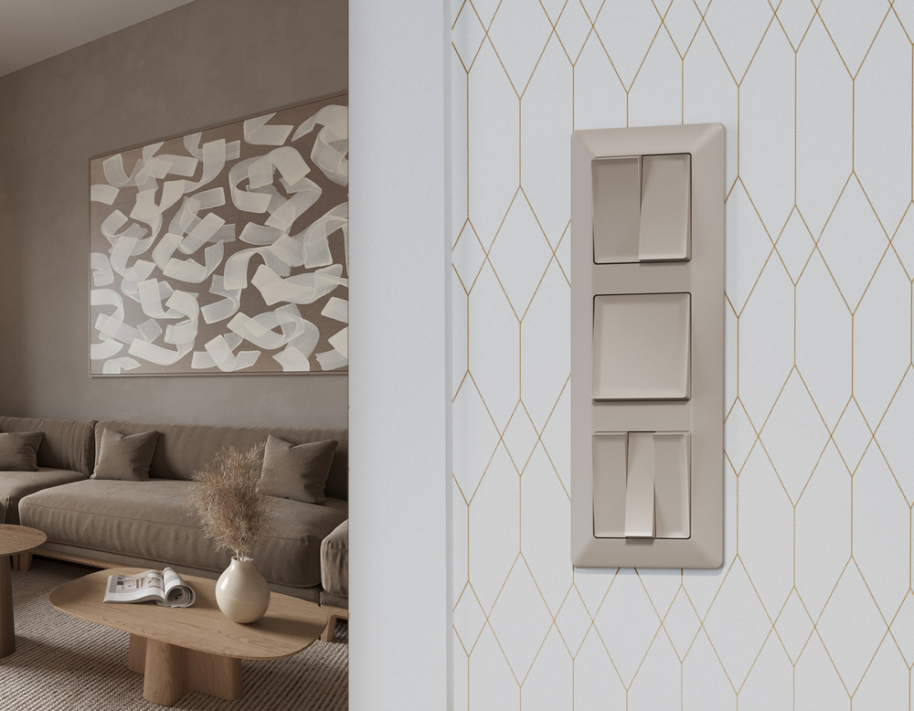 MA363050 Комплект механизма 2-кл выключателя с самовозвратом ALFA Серо-бежевый матовый QUANT (AP3630, VM129)