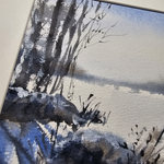 Картина авторская акварельная в паспарту 21х30 см на стену для интерьера "Пейзаж в стиле Андерса Андерссона"