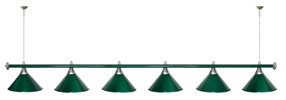 Лампа STARTBILLIARDS 6 пл. (плафоны зеленые,штанга зеленая,фурнитура золото)