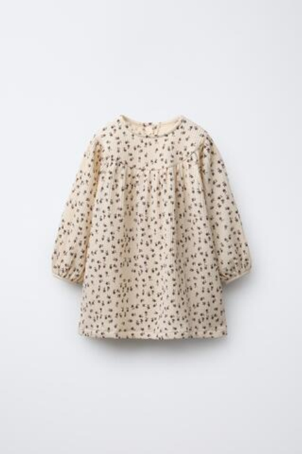 ZARA ПЛАТЬЕ С ЦВЕТОЧНЫМ ПРИНТОМ, ЭКРЮ