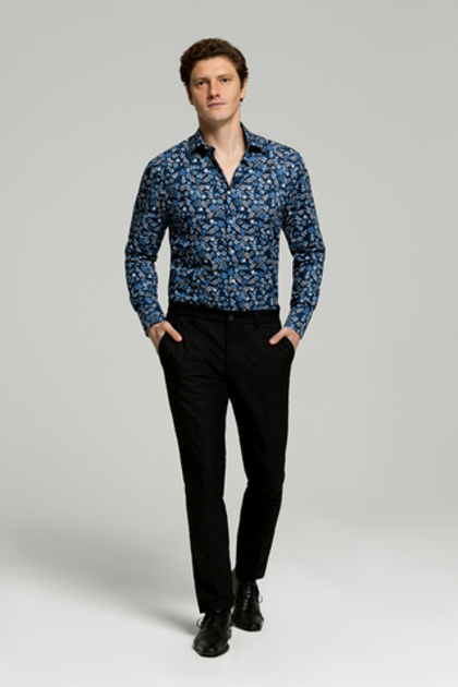 Рубашка тёмно-синяя с цветочным принтом Edenham