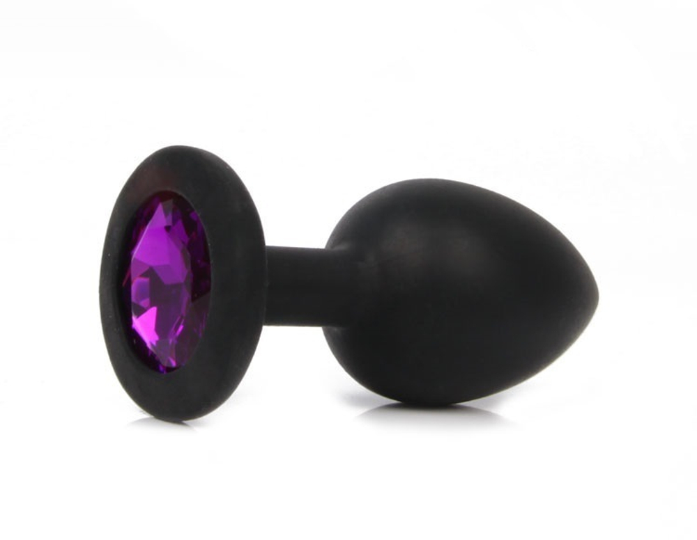 Анальная втулка черная с кристаллом Medium красный 8 см