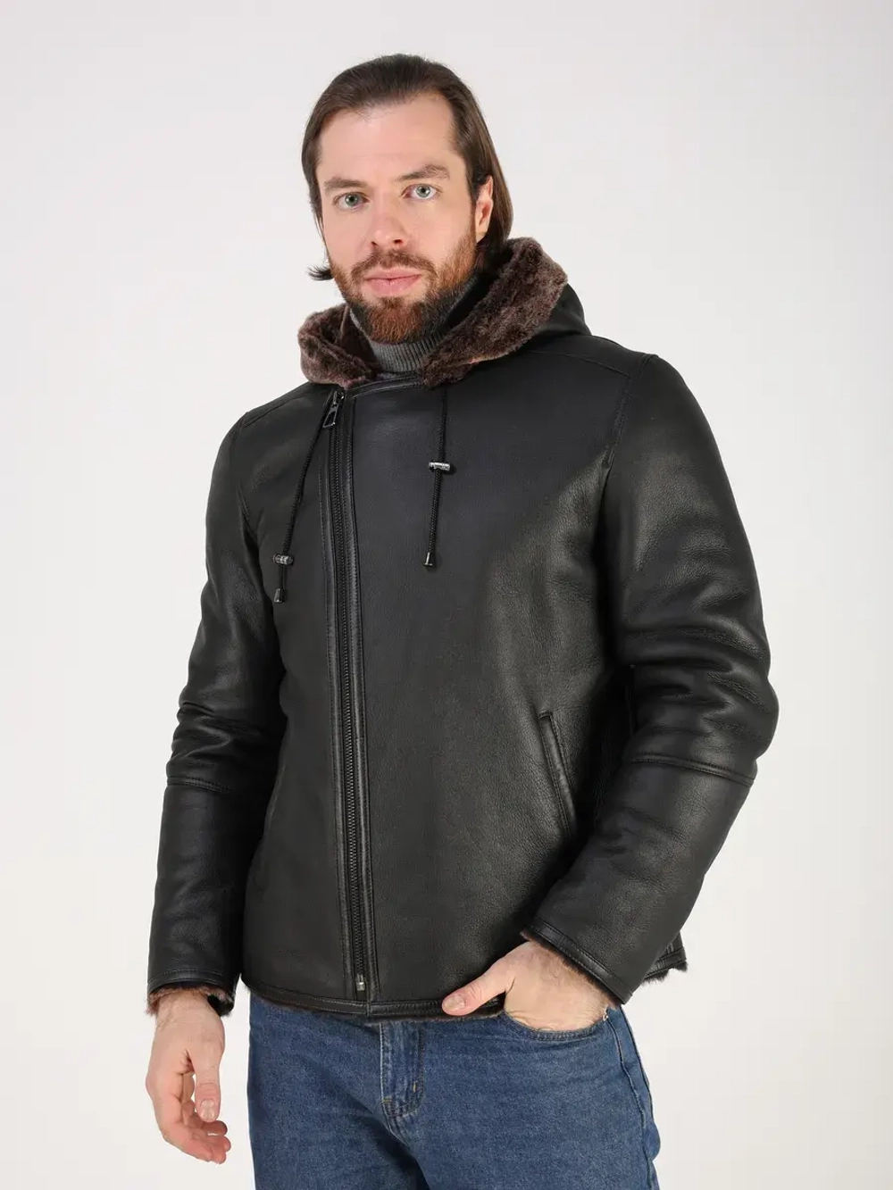 Дубленка зимняя куртка натуральная с капюшоном косуха