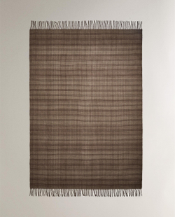 Zara Home плед из полиэстера, хаки, в полоску, 140x190 см