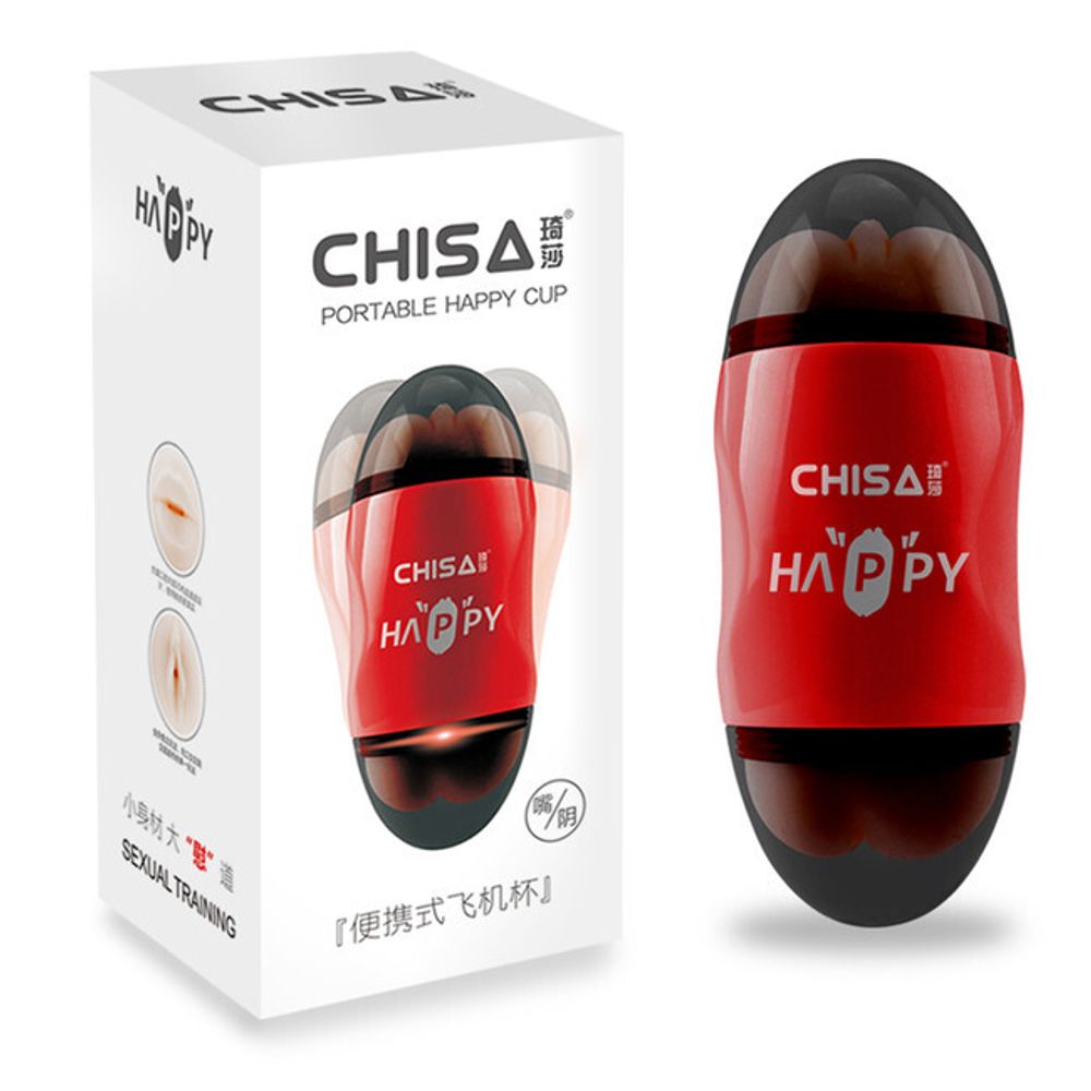 Двусторонний мастурбатор Happy Cup Pussy &amp; Mouth Masturbator (Цвет: красный, телесный)