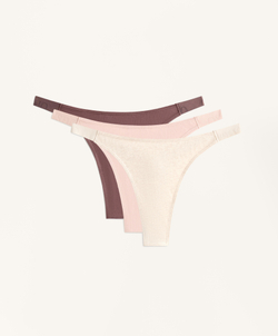 OYSHO Набор из трех пар трусиков-стрингов хлопковых с логотипом, каменный меланж